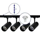 Ensemble complet Rail Monophasé Rail 2 Mètre Noir | incl. 4x Spot + GU10 2700K 3W Dimmable + Embout, Connecteur d’Alimentation et I-Connecteur